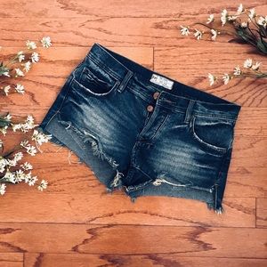 Free People Button Fly Distressed Denim Shorts